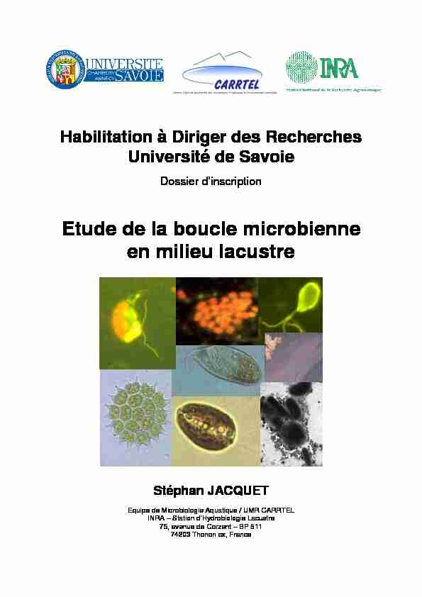[PDF] Etude de la boucle microbienne en milieu lacustre - Stéphan Jacquet