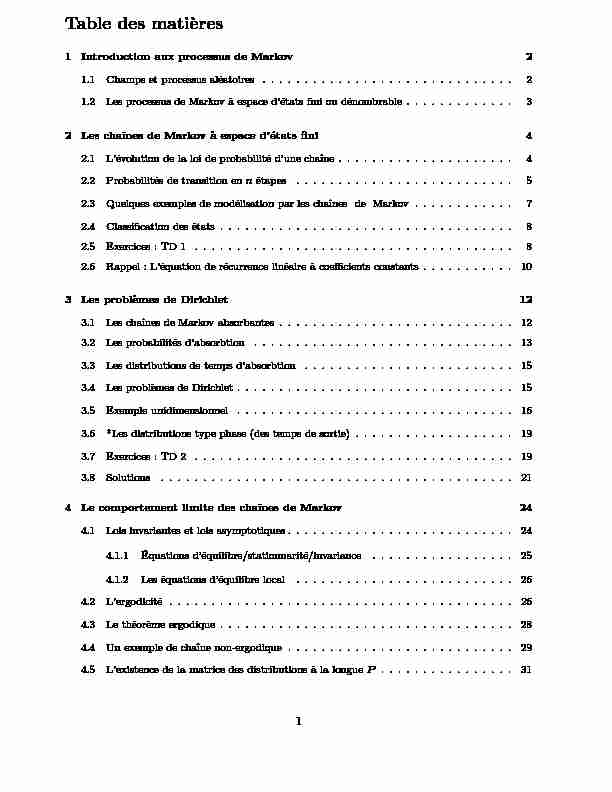 [PDF] Chaˆ?nes et processus de Markov Part 1 Table des mati`eres