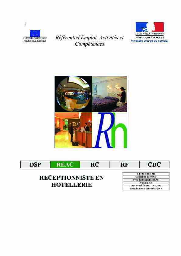 DSP REAC RC RF CDC RECEPTIONNISTE EN HOTELLERIE