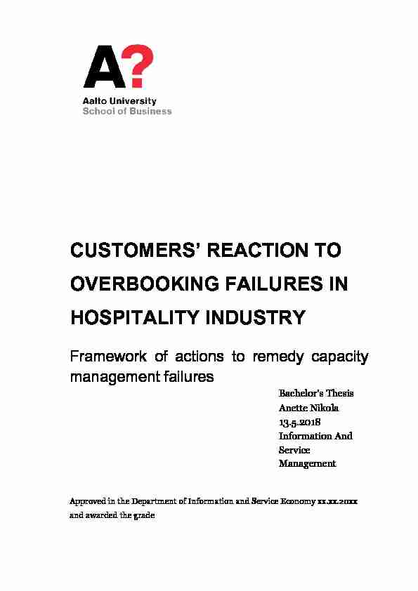 CUSTOMERS REACTION TO OVERBOOKING FAILURES IN