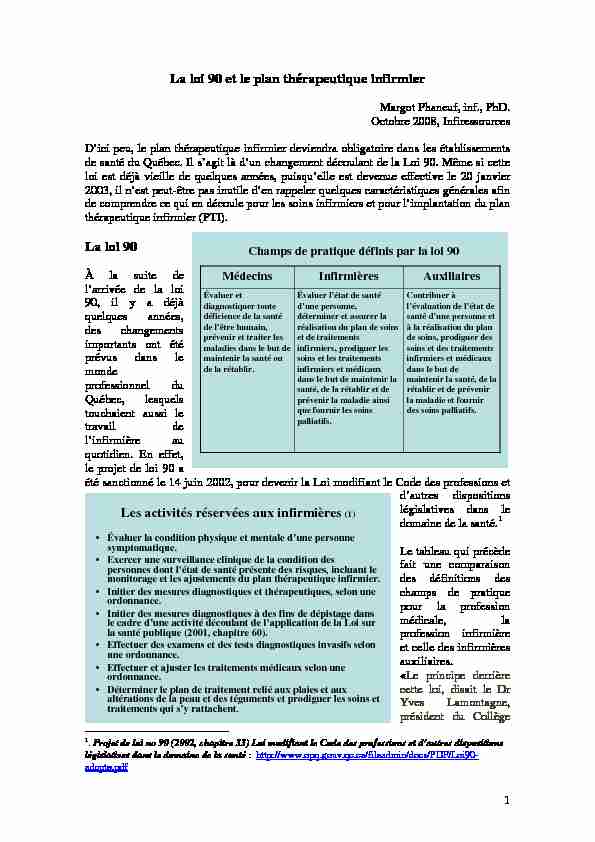 [PDF] La loi 90 et le plan thérapeutique infirmier - Prendre soin