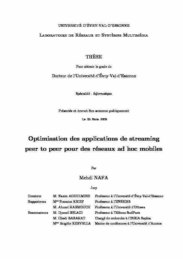 [PDF] Optimisation des applications de streaming peer  - Université dEvry