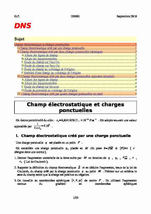 Champ électrostatique et charges ponctuelles