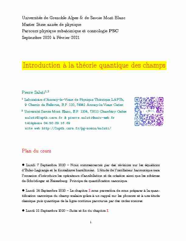 [PDF] Introduction `a la théorie quantique des champs - LAPTh