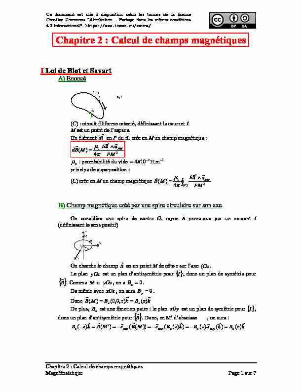 [PDF] Chapitre 2 :Calcul de champs magnétiques