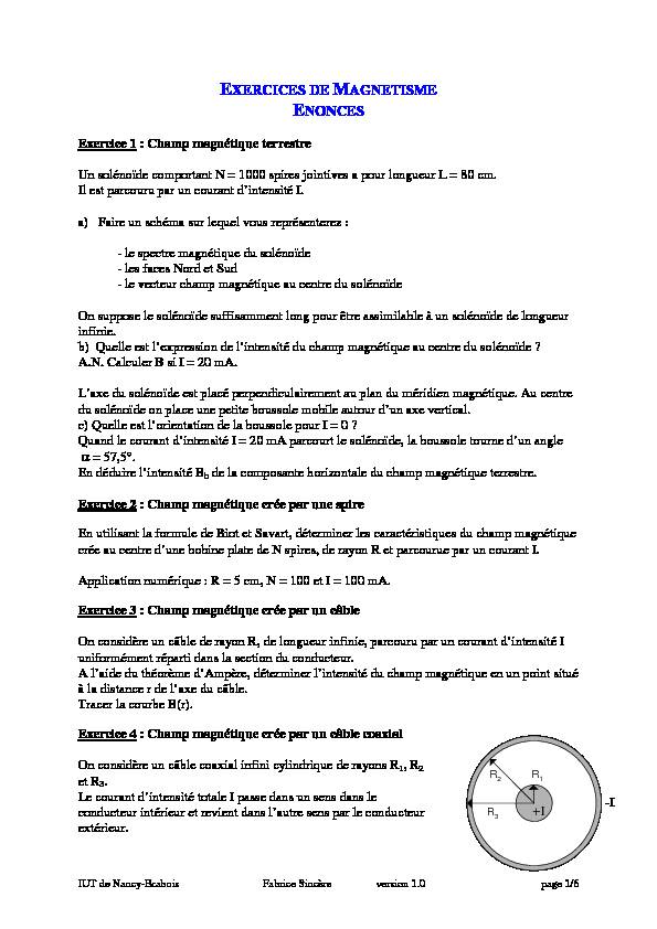[PDF] EXERCICES DE MAGNETISME ENONCES -I  I - Fabrice Sincère