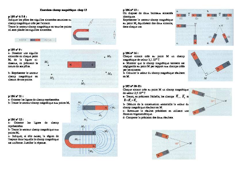 [PDF] Exercices champ magnétique- chap 13 p 195 n° 6-7-8 : Indiquer les