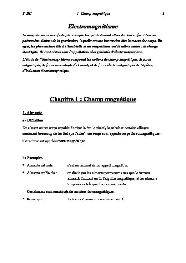 [PDF] Electromagnétisme Chapitre 1 : Champ magnétique - ALlu