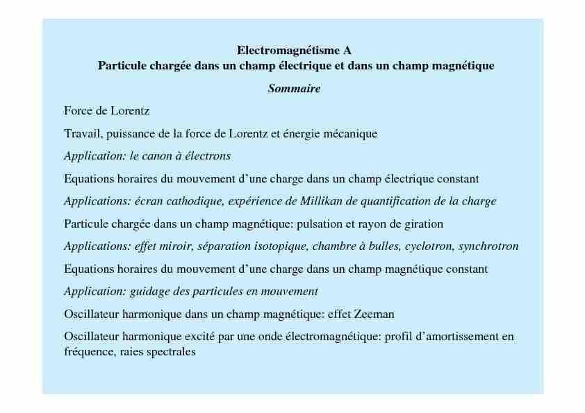 Electromagnétisme A Particule chargée dans un champ