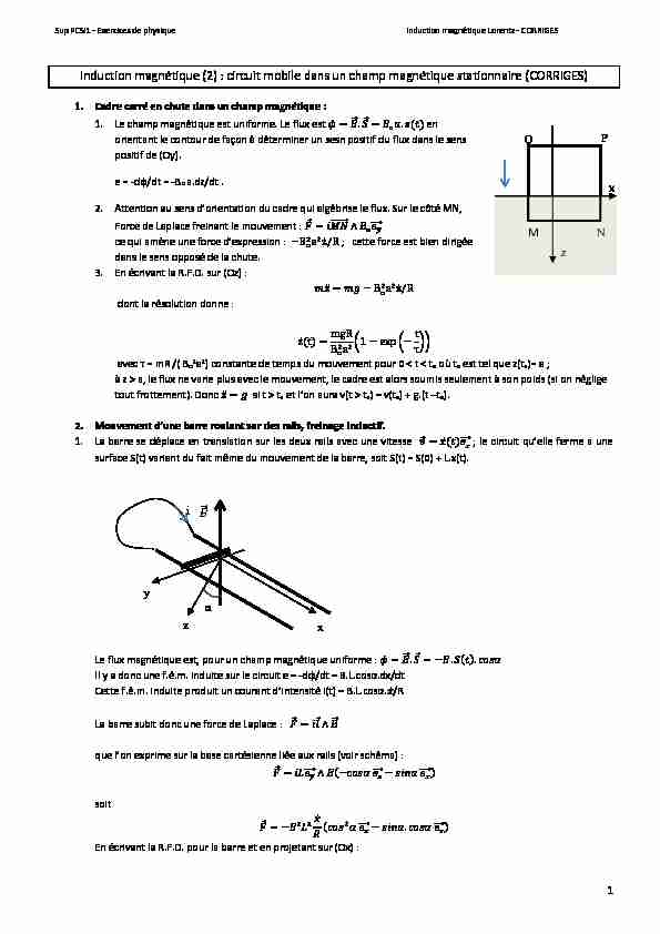 [PDF] circuit mobile dans un champ magnétique stationnaire (CORRIGES)