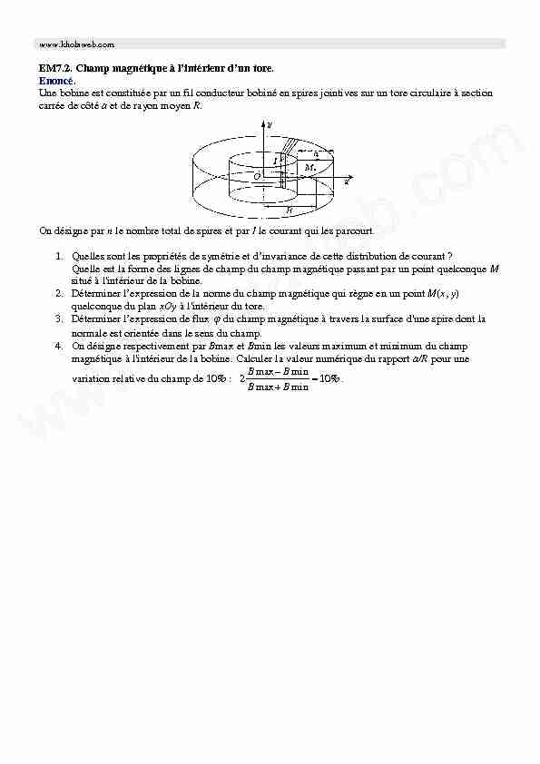 [PDF] EM72 Champ magnétique à lintérieur dun tore Enoncé Une