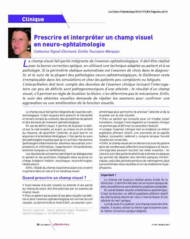 [PDF] Prescrire et interpréter un champ visuel en neuro-ophtalmologie