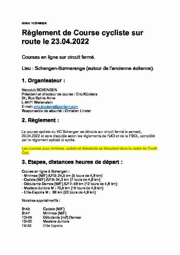[PDF] Règlement de Course cycliste sur route le 23042022 - La FSCL