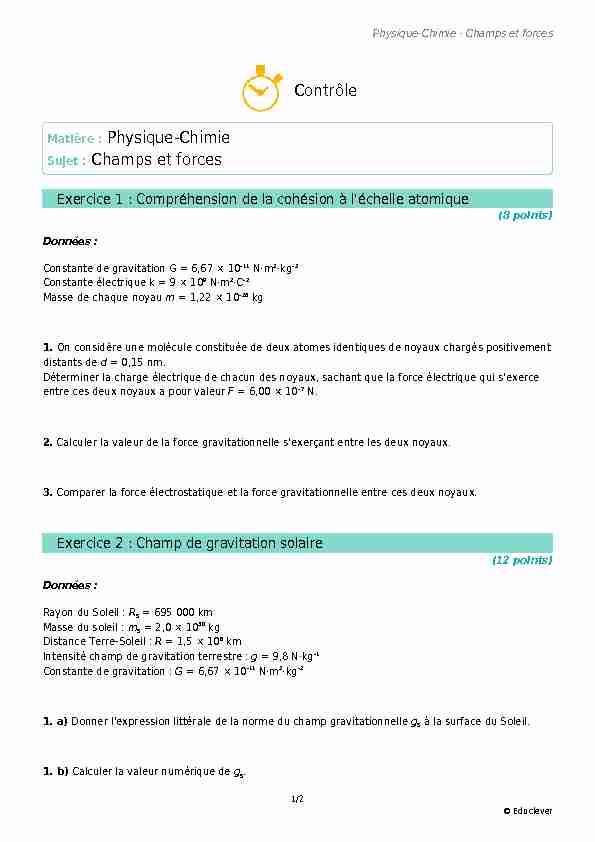 [PDF] Contrôle Matière : Physique-Chimie Sujet : Champs et forces