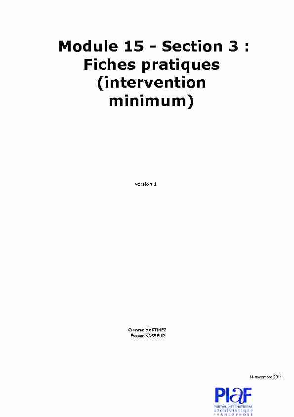 [PDF] Module 15 - Section 3 : Fiches pratiques (intervention minimum)