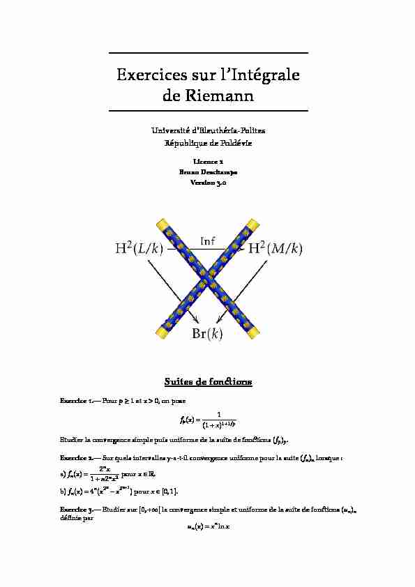 [PDF] ———————————– Exercices sur lIntégrale de Riemann