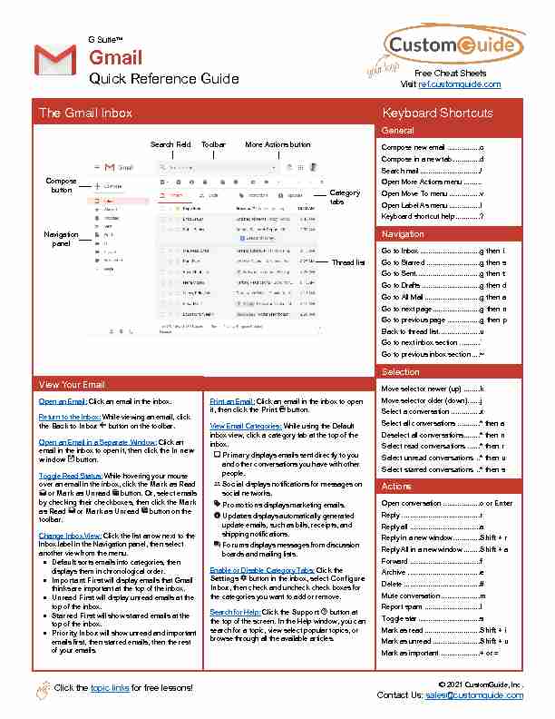 Free Gmail Quick Reference
