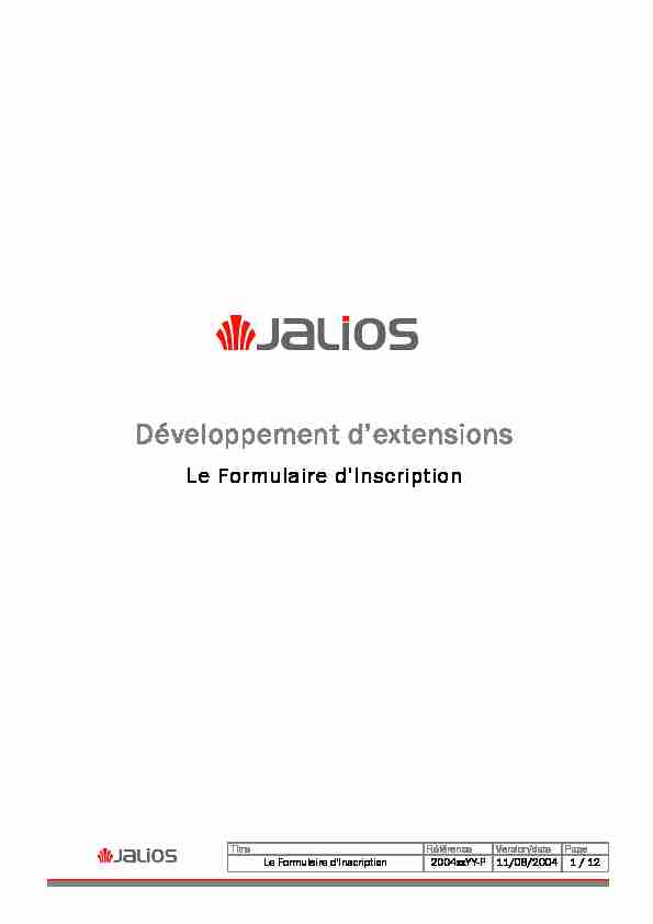[PDF] Le Formulaire dInscription - Jalios Community