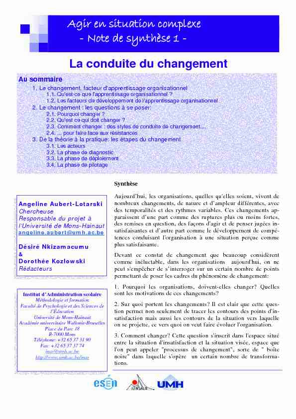 [PDF] Note de synthèse 1 - La conduite du changement - IH2EF