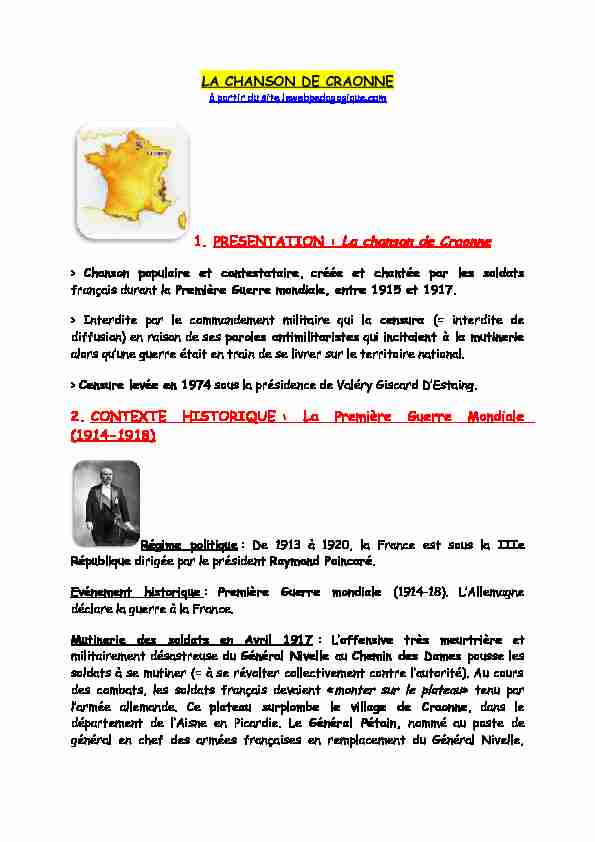 [PDF] LA CHANSON DE CRAONNE 1 PRESENTATION : La chanson de