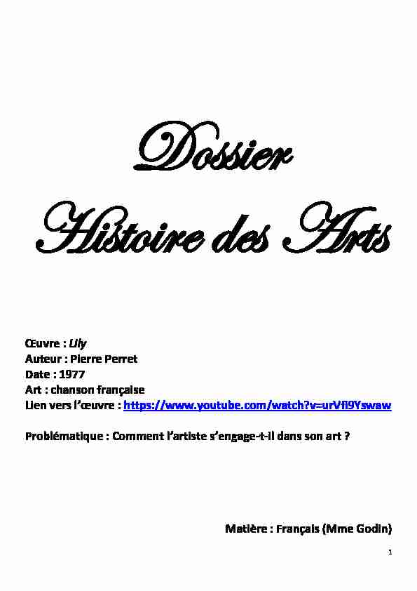 [PDF] Œuvre : Lily Auteur : Pierre Perret Date : 1977 Art : chanson