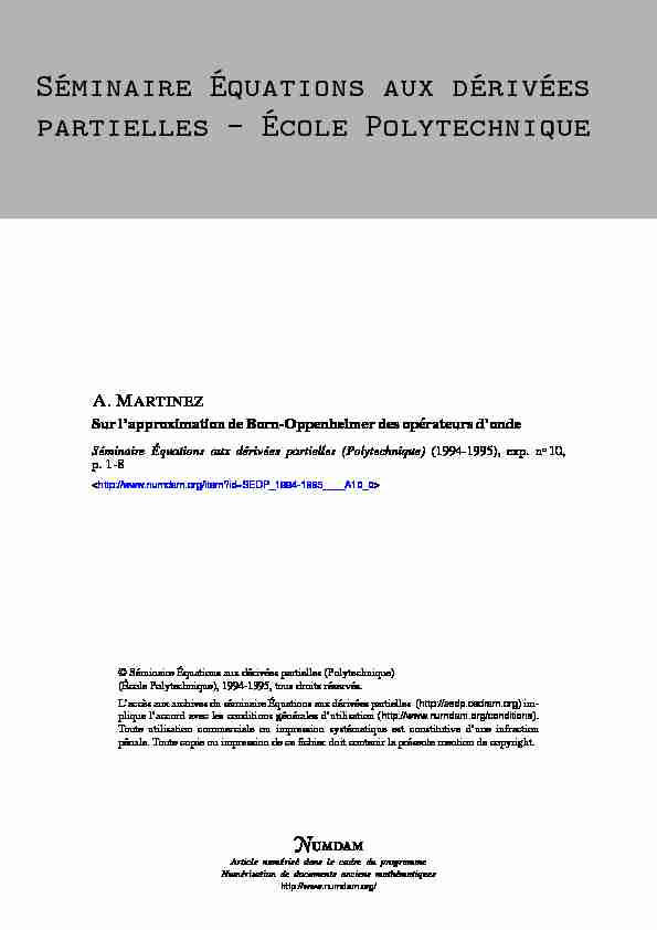 [PDF] Sur lapproximation de Born-Oppenheimer des  - Numdam