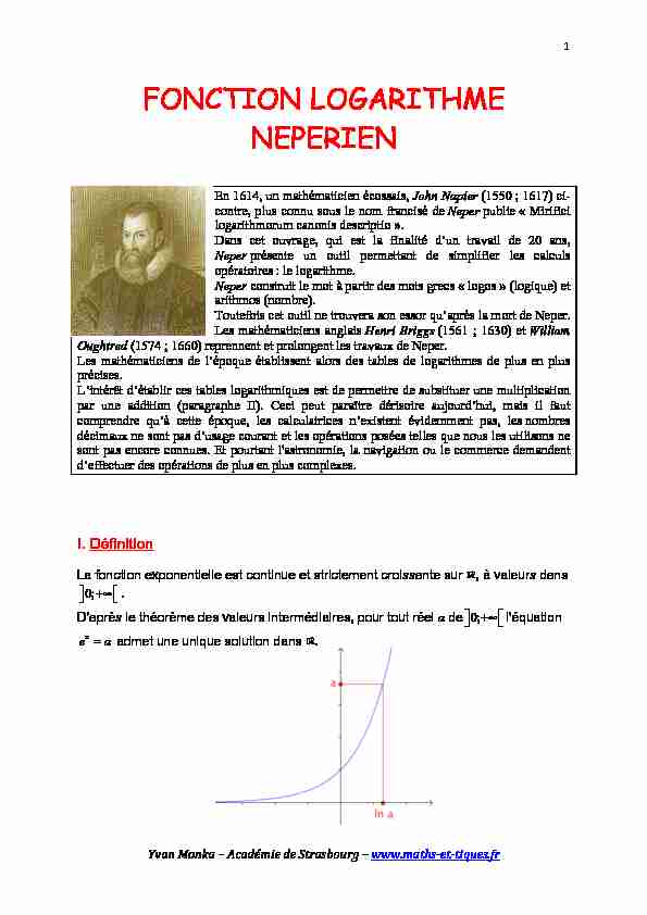 [PDF] FONCTION LOGARITHME NEPERIEN - maths et tiques