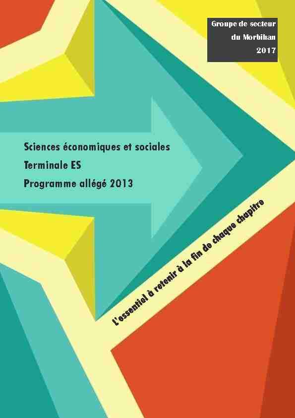 Sciences économiques et sociales Terminale ES Programme allégé