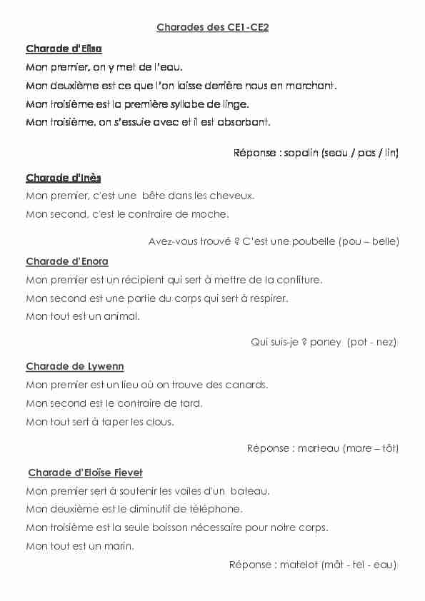 [PDF] Charades des CE1-CE2 - École publique de Querrien