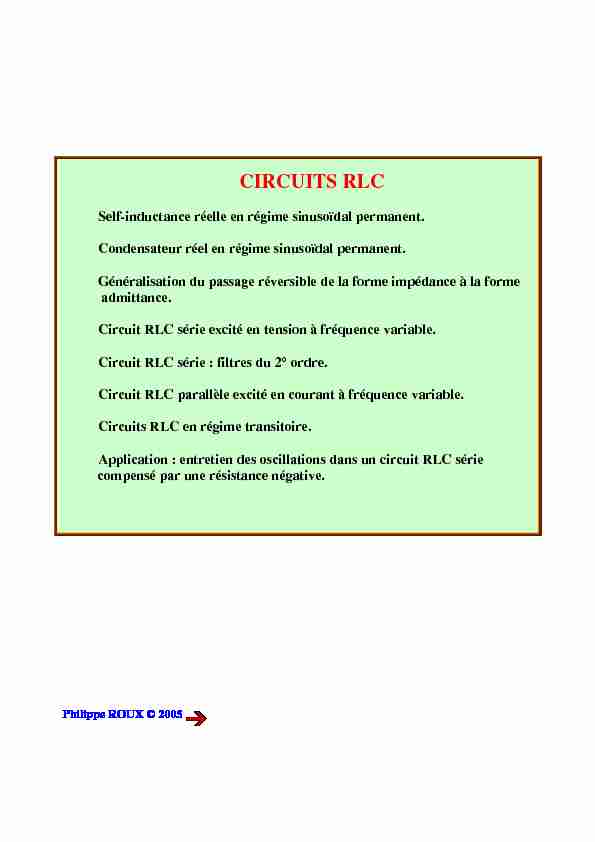 [PDF] CIRCUITS RLC - Philippe ROUX Professeur