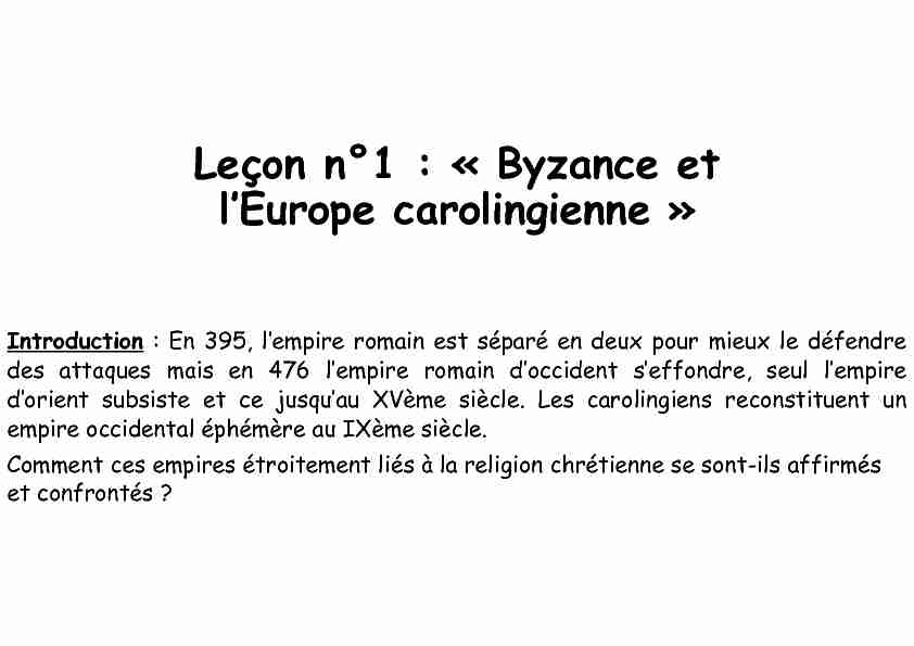 Leçon n°1 Byzance et lEurope carolingienne
