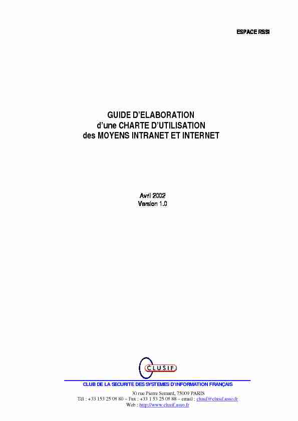 [PDF] GUIDE DELABORATION dune CHARTE DUTILISATION  - Clusif