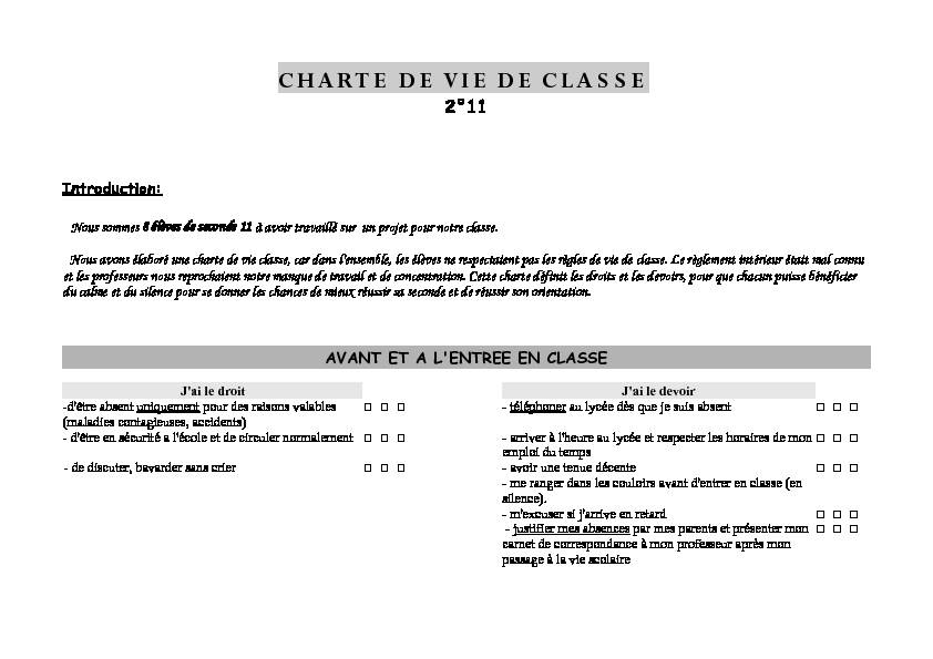 [PDF] CHARTE DE VIE DE CLASSE