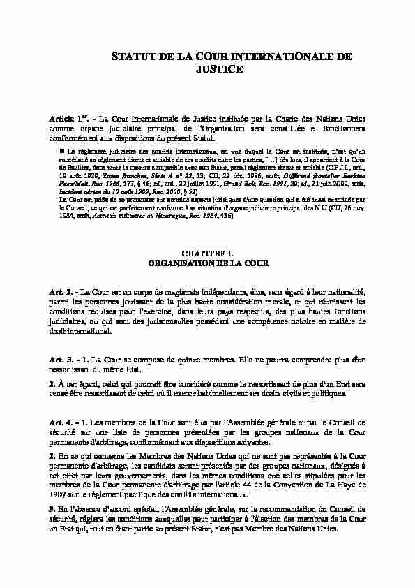 [PDF] STATUT DE LA COUR INTERNATIONALE DE JUSTICE