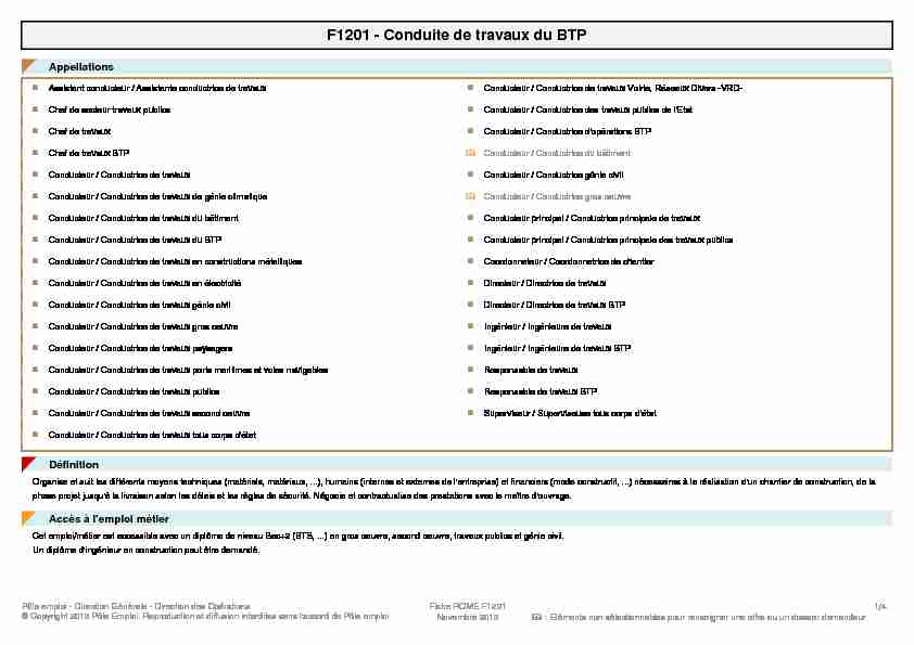 [PDF] Fiche Rome - F1201 - Conduite de travaux du BTP - SOI TC