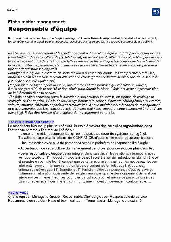 [PDF] Fiche métier management - Responsable déquipe
