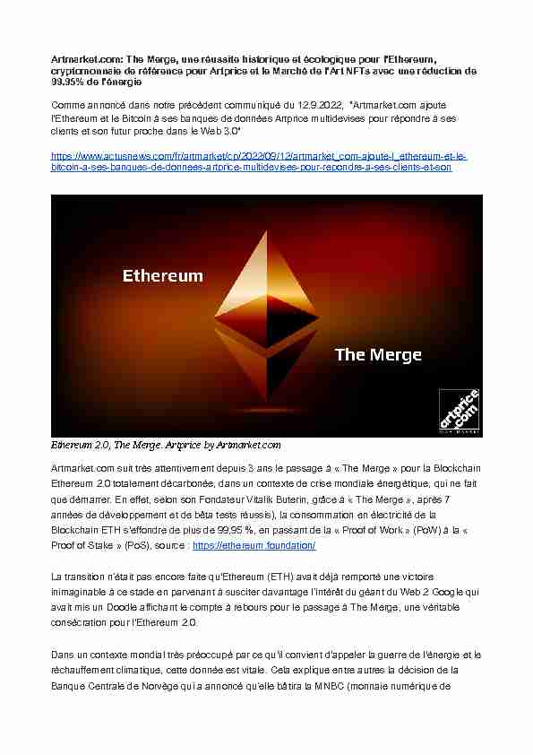 Ethereum 2.0 The Merge. Artprice by Artmarket.com