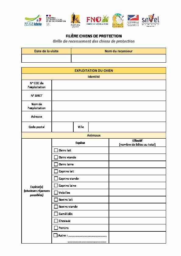 [PDF] FILIÈRE CHIENS DE PROTECTION Grille de recensement  - Idele