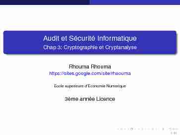 Audit et Sécurité Informatique - Chap 3: Cryptographie et Cryptanalyse