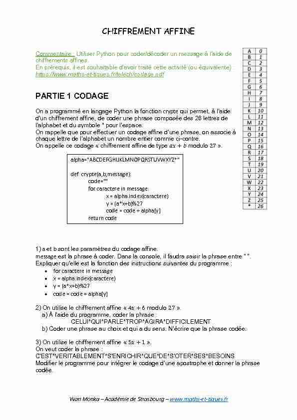 [PDF] Chiffrement affine - maths et tiques