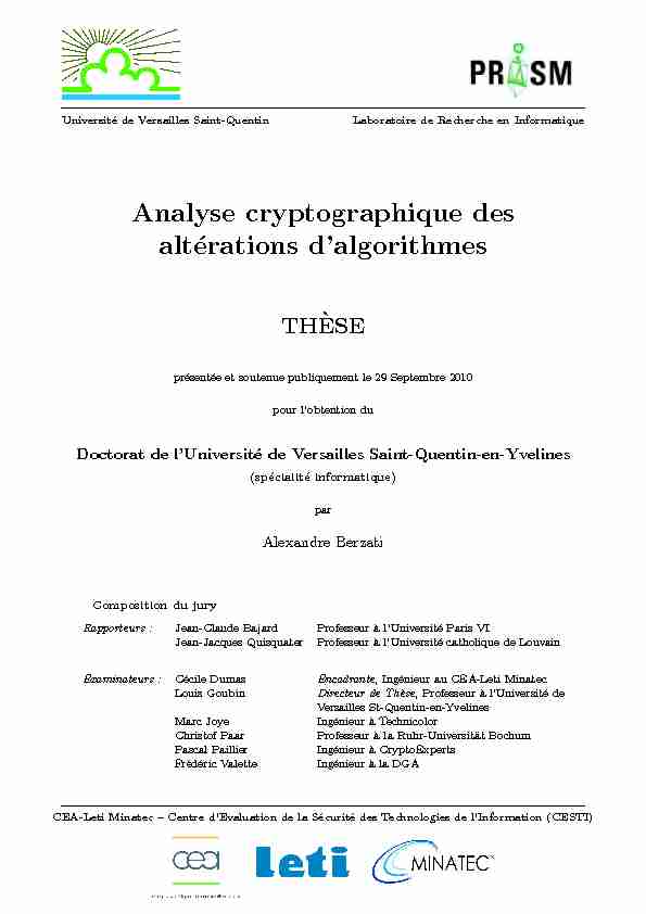 Analyse cryptographique des altérations dalgorithmes