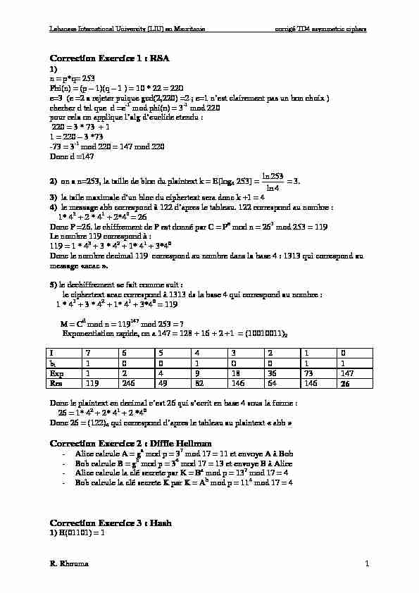 [PDF] Diffie Hellman Correction Exercice 3 : Hash - Esentn