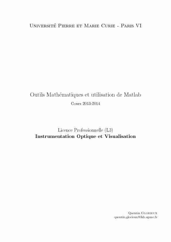 Outils Mathématiques et utilisation de Matlab