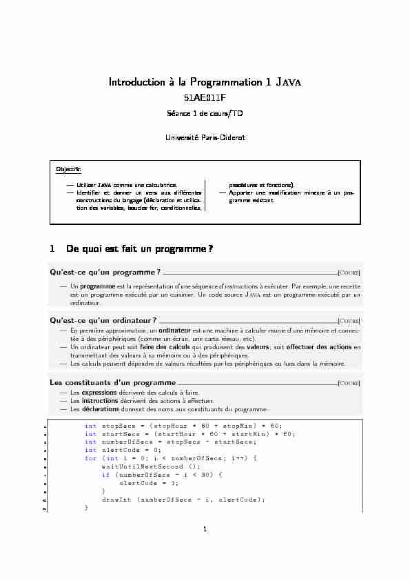 Introduction à la Programmation 1 Java