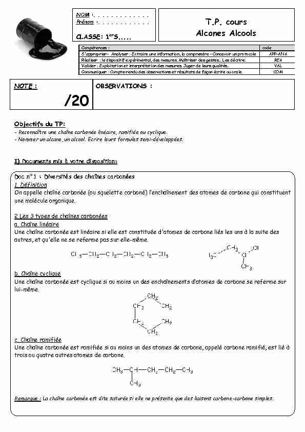 [PDF] TP Nomenclature alcane et alcool - Physique - Chimie