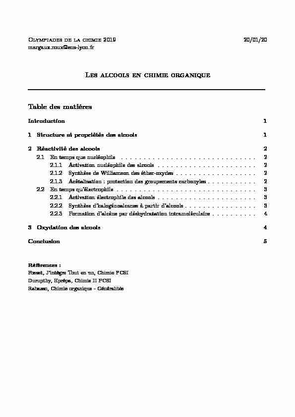 [PDF] Les alcools en chimie organique Table des matières