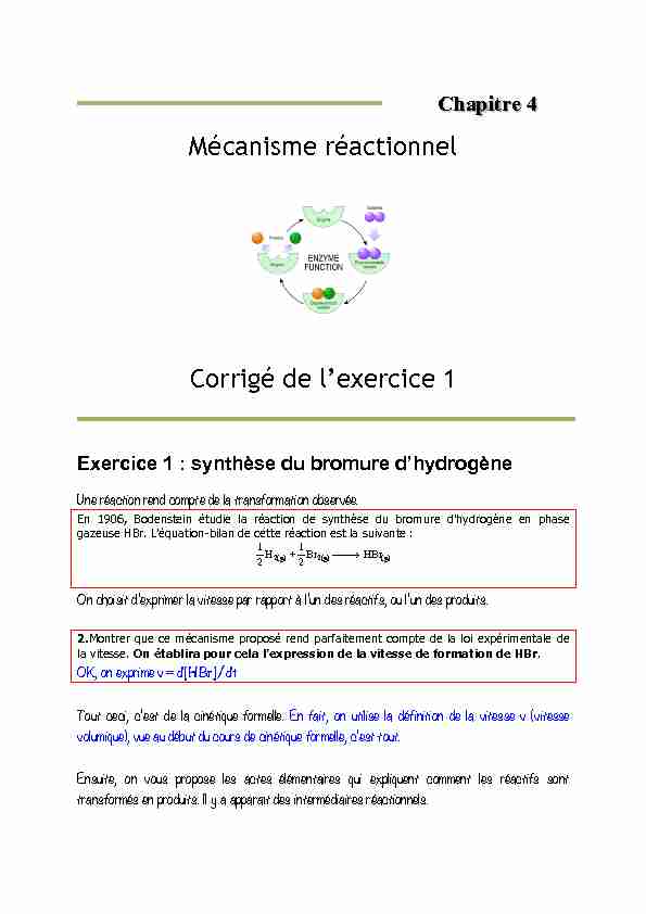 Mécanisme réactionnel Corrigé de lexercice 1