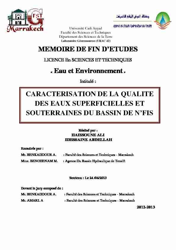 [PDF] MEMOIRE DE FIN DETUDES « Eau et Environnement