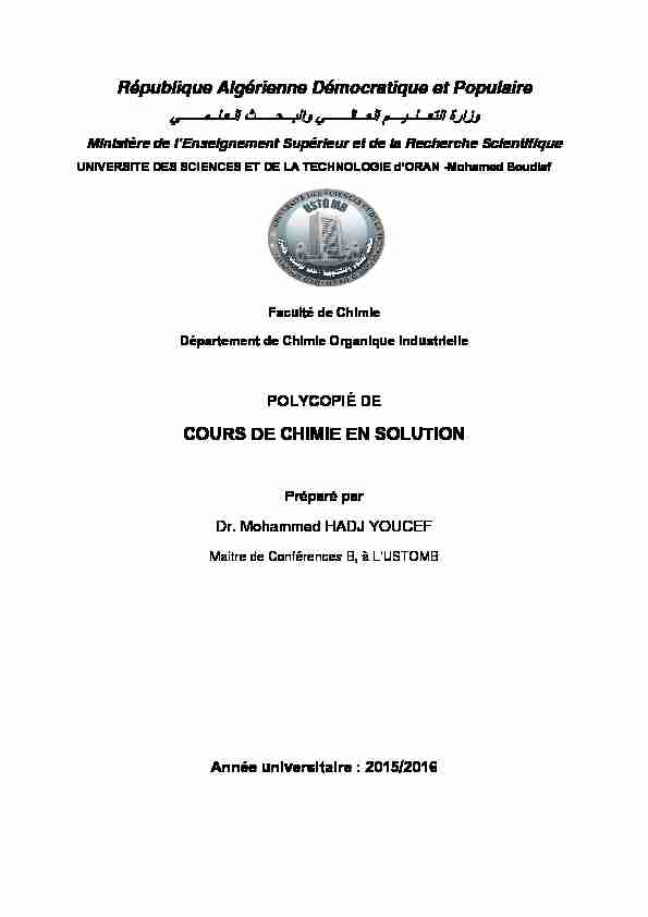 [PDF] cours de chimie en solution - USTO