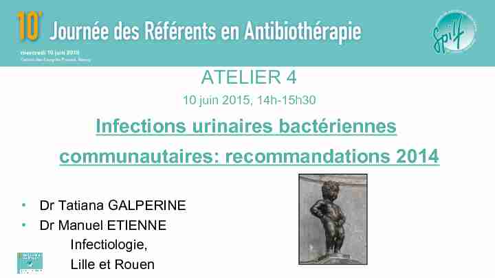 ATELIER 4 Infections urinaires bactériennes communautaires